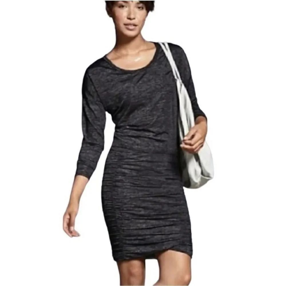 Athleta Tulip Long Sleeve Black Heather Scoop-neck Dress
